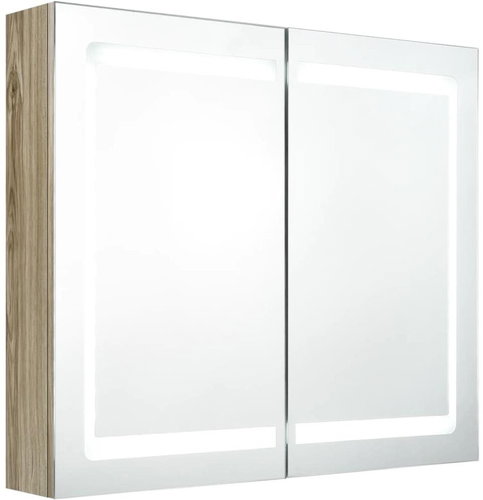 Shumee LED Koupelnová skříňka se zrcadlem - dub, 80 × 12 × 68 cm - Koupelnová skříňka - Main image