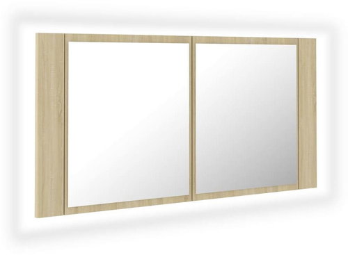 Shumee LED Koupelnová skříňka se zrcadlem - dub sonoma, 90 × 12 × 45 cm - Bathroom Cabinet - Main image