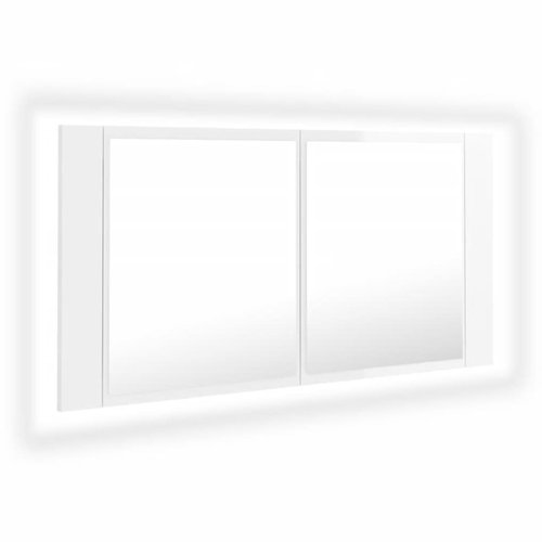 Shumee LED Koupelnová skříňka se zrcadlem - lesklá bílá, 90 × 12 × 45 cm - Koupelnová skříňka - Main image
