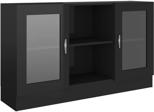Shumee Prosklená skříň - černá, vysoký lesk, 120 × 30,5 × 70 cm, dřevotříska - Skříň - Main image