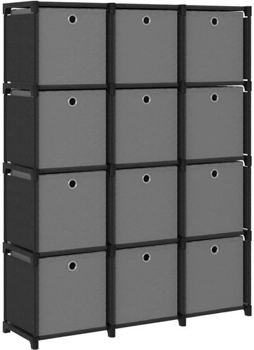 Shumee Výstavní regál 12 přihrádek s boxy, černá, 103 × 30 × 141 cm, textil - Shelving Unit - Main image