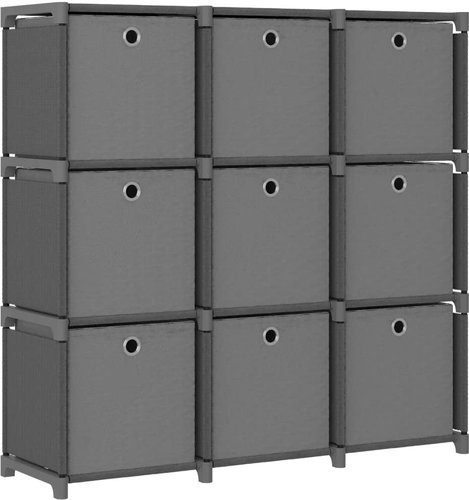 Shumee Výstavní regál 9 přihrádek s boxy šedé, 103 × 30 × 107,5 cm, textil - Shelving Unit - Main image