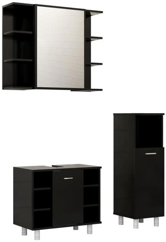 Shumee 3dílný set koupelnového nábytku černý, dřevotříska, 3056944 - Bathroom Set - Main image