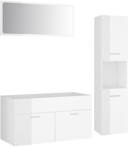 Shumee Set koupelnového nábytku bílý s vysokým leskem, dřevotříska - Bathroom Set - Main image