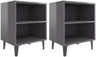SHUMEE Bedside tables with metal legs 2 pcs grey high gloss 40 × 30 × 50cm, 805814 - Night Stand