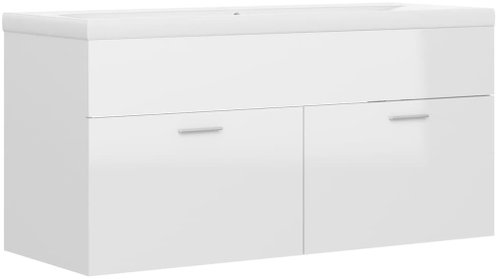 Shumee Cabinet with recessed washbasin white high gloss composite, 3070853 - Bathroom Cabinet - Main image