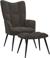Relaxační křeslo se stoličkou tmavě šedé samet, 328085 - Křeslo