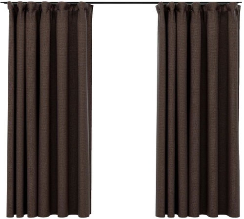 SHUMEE Zatemňovací závěsy s háčky vzhled lnu, 2 ks, 140 × 175 cm, taupe - Drape - Main image