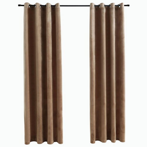 SHUMEE Blackout curtains with rings, 2 pcs, 140 × 175 cm, beige velvet - Drape - Main image