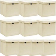 Úložný box Shumee Úložné boxy s vekami 10 ks 32 × 32 × 32 cm textil, krémové - Úložný box