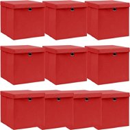 Shumee Úložné boxy s víky 10 ks, 32 × 32 × 32 cm textil, červené - Úložný box