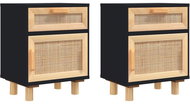 Shumee noční stolky 2 ks, černé masivní borovice a přírodní ratan - Night Stand