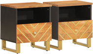 Shumee noční stolky 2 ks, hnědé a černé masivní mangovníkové dřevo - Night Stand