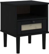 Shumee noční stolek SENJA ratanový vzhled černý 40 × 35 × 48 cm borovice - Night Stand