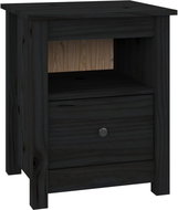 Shumee noční stolek černý 40 × 35 × 49 cm, masivní borové dřevo - Night Stand