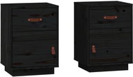 Shumee noční stolky 2 ks, černé 40 × 34 × 55 cm, masivní borové dřevo - Night Stand