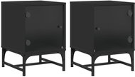 Shumee noční stolky se skleněnými dvířky 2 ks, černé 35 × 37 × 50 cm - Night Stand
