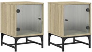 Shumee noční stolky se skleněnými dvířky 2 ks, dub sonoma 35 × 37 × 50 cm - Night Stand