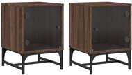 Shumee noční stolky se skleněnými dvířky 2 ks, hnědý dub 35 × 37 × 50 cm - Night Stand