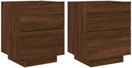 Shumee bedside tables with LED lighting 2 pcs, brown oak composite wood - Night Stand
