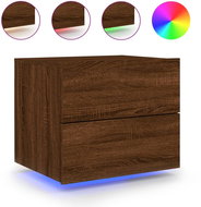 Shumee nástěnný noční stolek s LED osvětlením hnědý dub - Night Stand