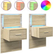 Shumee wall-mounted bedside tables with LED lighting 2 pcs, sonoma oak, 848162 - Night Stand