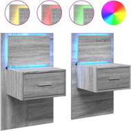 Shumee nástěnné noční stolky s LED osvětlením 2 ks, šedé sonoma - Night Stand