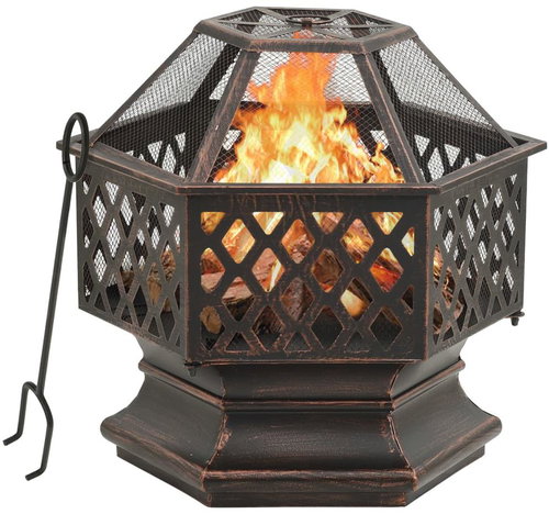 SHUMEE Rustikální ohniště s pohrabáčem 62 × 54 × 56 cm XXL ocel - Fireplace - Main image