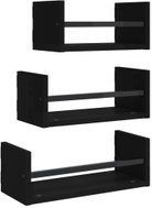 Shumee Wall shelf set with bar, 3-piece, composite wood, black - Shelf