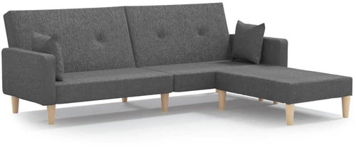 2místná rozkládací pohovka s podnožkou světle šedá textil, 3080511 - Pohovka - Main image