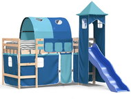 SHUMEE Kids bunk bed with tower blue, 80 × 200 cm, solid pine, 3207091 - Bed