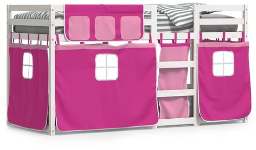 SHUMEE Children's bunk bed with curtains pink, 80 × 200 cm, pine, 3283903 - Bed - Main image
