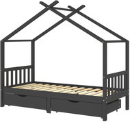 Shumee Children's bed frame with drawers dark grey pine 90 × 200 cm - Bed Frame