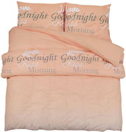 Shumee Bedding set 1+2 pink 200 × 200 cm cotton, lettering, pillows 50 × 75 cm - Bed Linen