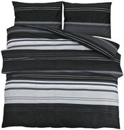 Shumee Bedding set 1+2 black and white 260 × 220 cm cotton, stripes, pillows 50 × 75 cm - Bed Linen