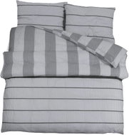 Shumee Bedding set 1+1 grey 155 × 220 cm cotton, stripes, pillow 80 × 80 cm - Bed Linen