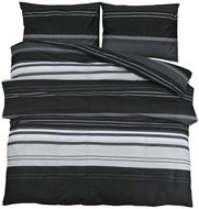Shumee Bedding set 1+2 black and white 200 × 200 cm cotton, stripes, pillows 65 × 65 cm - Bed Linen