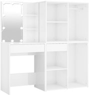 Shumee LED Dressing Table with 2 Cabinets Glossy White Composite Wood - Dressing Table