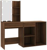 Shumee LED dressing table with cabinet brown oak composite wood - Dressing Table