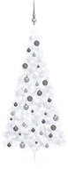 Shumee Umělý vánoční půl stromek s LED a sadou šedých koulí bílý 180 cm, 3077656 - Christmas Tree