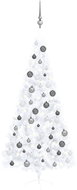 Shumee Umělý vánoční půl stromek s LED a sadou šedých koulí bílý 210 cm, 3077657 - Christmas Tree