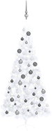 Shumee Umělý vánoční půl stromek s LED a sadou šedých koulí bílý 240 cm - Christmas Tree