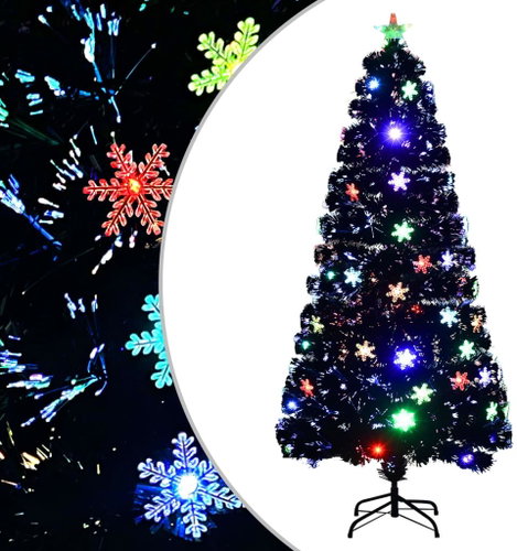 Shumee Vánoční strom s LED vločkami černý 150 cm optické vlákno - Christmas Tree - Main image