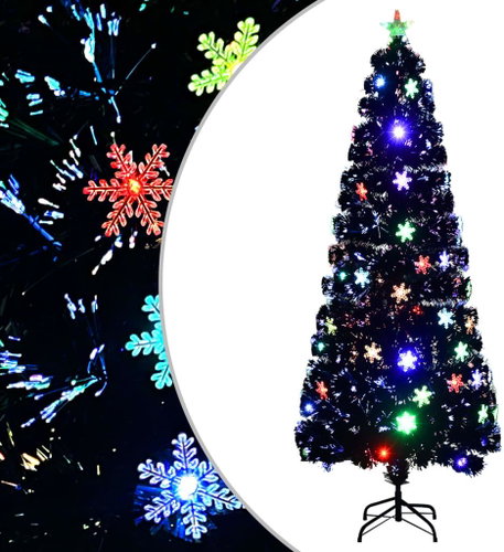 Shumee Vánoční strom s LED vločkami černý 240 cm optické vlákno - Christmas Tree - Main image
