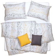 SCANquilt bed linen KREP plants-stripes white-gray-yellow - Bed Linen