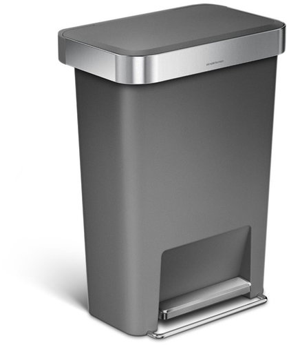 Simplehuman 45 l, Pedal, Rectangular, Gray Plastic / Stainless Steel - Rubbish Bin - Main image