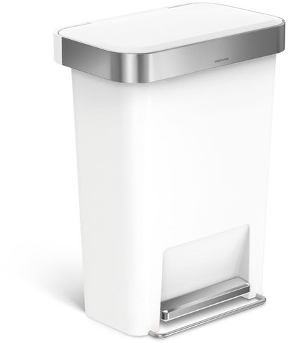 Simplehuman 45l, Pedal, Rectangular, White Plastic / Stainless Steel - Rubbish Bin - Main image