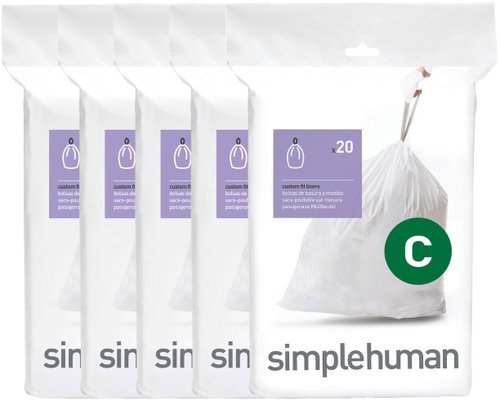 Simplehuman bin liners, 10–12 l, Type C, drawstring, 100 pcs, 15 µm - Bin Bags - Main image