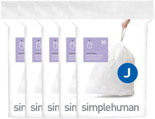 Simplehuman bin liners for 30–45-litre bins, type J, drawstring, 100 pieces, 30 µm - Bin Bags - Main image