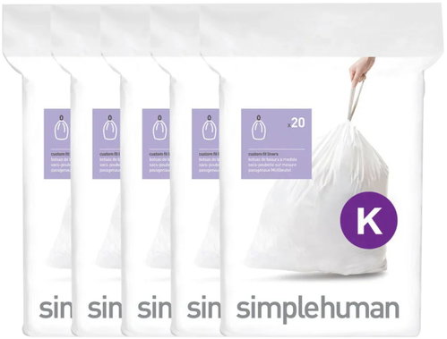 Simplehuman bin liners, 35–45 l, type K, drawstring, 100 pieces, 30 µm - Bin Bags - Main image